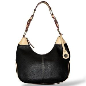 Dooney & Bourke Black and Cream Leather Hobo Bag